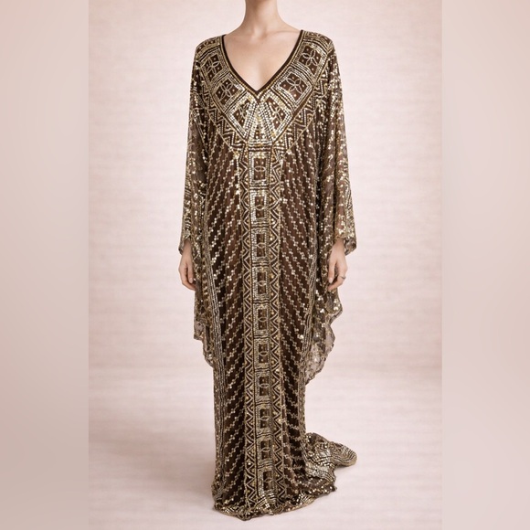 Naeem Khan Brown and Gold Maxi Dress - www.threedaughtersproperties.com